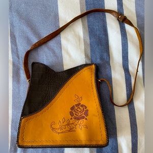Vintage Hand Tooled Alligator Leather Saddle Bag